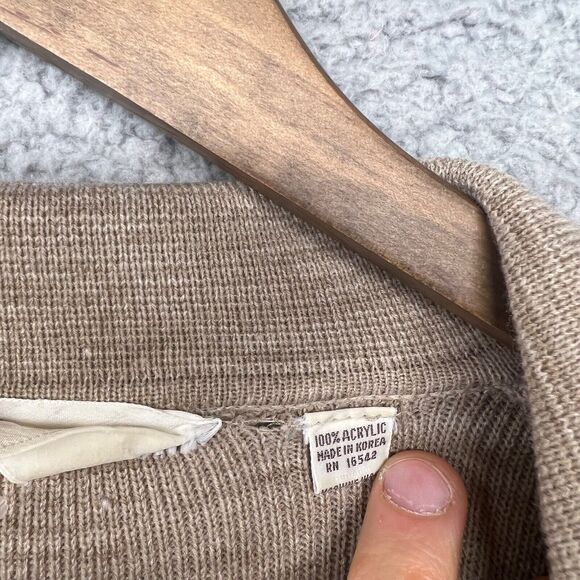 Vintage Pennshire Sweater Men's Extra Large Brown Tan Pullover Button Collar 70s - Picture 9 of 16